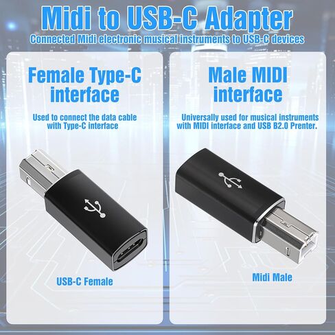 3 عبوات من محول الطابعة USB B إلى USB C، زاوية قائمة 90 درجة من النوع C أنثى إلى محول MIDI متوافق مع الطابعات وMIDI والبيانو الكهربائي وأجهزة المزج in Kuwait