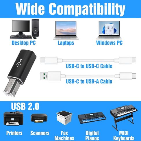 3 عبوات من محول الطابعة USB B إلى USB C، زاوية قائمة 90 درجة من النوع C أنثى إلى محول MIDI متوافق مع الطابعات وMIDI والبيانو الكهربائي وأجهزة المزج in Kuwait