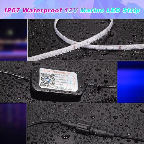 أضواء القارب LED مقاومة للماء، شريط أضواء LED للقارب العائم بطول 40 قدمًا، شريط إضاءة LED بحري، متعدد الألوان 12 فولت RGB LED شرائط خارجية IP67، إضاءة صيد ليلية مع تطبيق وجهاز تحكم عن بعد لباس جون، RV، كاياك in Kuwait