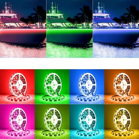 أضواء القارب LED مقاومة للماء، شريط أضواء LED للقارب العائم بطول 40 قدمًا، شريط إضاءة LED بحري، متعدد الألوان 12 فولت RGB LED شرائط خارجية IP67، إضاءة صيد ليلية مع تطبيق وجهاز تحكم عن بعد لباس جون، RV، كاياك in Kuwait