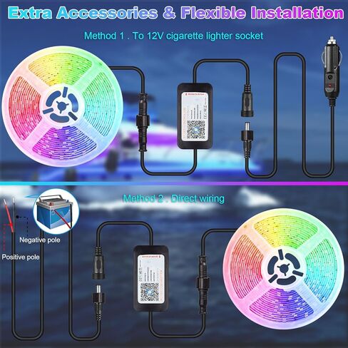 أضواء القارب LED مقاومة للماء، شريط أضواء LED للقارب العائم بطول 40 قدمًا، شريط إضاءة LED بحري، متعدد الألوان 12 فولت RGB LED شرائط خارجية IP67، إضاءة صيد ليلية مع تطبيق وجهاز تحكم عن بعد لباس جون، RV، كاياك in Kuwait