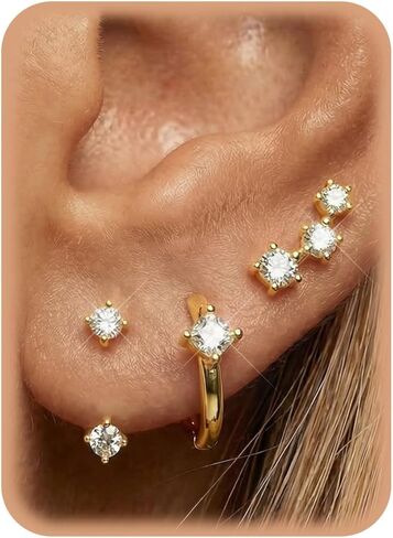 4 Pairs Gold Hoop Earrings for Women Trendy Small 14k Gold Plated Huggie Earring Set,Huggie Earrings Multiple Piercing Hypoallergenic Chunky Open Hoops Cartilage Earrings for Women in Kuwait