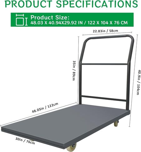 Heavy Duty Platform Truck Moving Flatbed Cart, 2000 LBS Steel Flatbed Cart with Wheels and Handle, Push Dolly Platform for Moving Luggage and Shopping (48‘’x30‘’) in Saudi Arabia