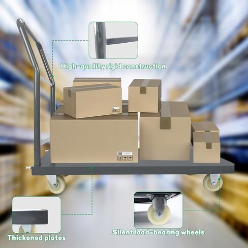 Heavy Duty Platform Truck Moving Flatbed Cart, 2000 LBS Steel Flatbed Cart with Wheels and Handle, Push Dolly Platform for Moving Luggage and Shopping (48‘’x30‘’) in Saudi Arabia