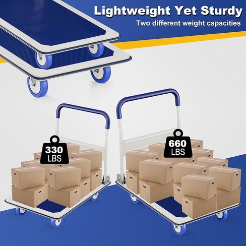 عربة دفع قابلة للطي دوللي | 660 رطلا. القدرة | شاحنة يدوية بمنصة متحركة شديدة التحمل بعجلات دوارة | عربة مسطحة صغيرة | مقبض دفع موفر للمساحة - أصفر in Kuwait