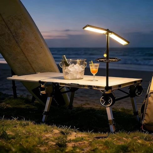 حامل مصباح LEADALLWAY لعربة طاولة التخييم 3 في 1 | حامل إضاءة قابل للفصل لسلسلة الأضواء والفوانيس | بيج، سهل التركيب in Kuwait