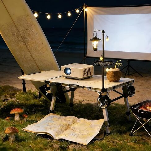 حامل مصباح LEADALLWAY لعربة طاولة التخييم 3 في 1 | حامل إضاءة قابل للفصل لسلسلة الأضواء والفوانيس | بيج، سهل التركيب in Kuwait