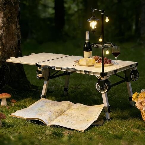 حامل مصباح LEADALLWAY لعربة طاولة التخييم 3 في 1 | حامل إضاءة قابل للفصل لسلسلة الأضواء والفوانيس | بيج، سهل التركيب in Kuwait