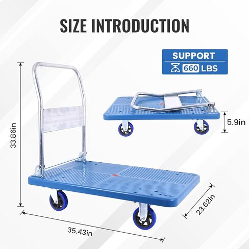 Foldable Push Cart Dolly 660 lbs,Moving Platform Hand Truck,with 360° Swivel Wheels, for Home Garage Workshops, Loading, Storage, Warehouse in Saudi Arabia