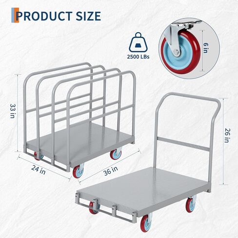 2-in-1 Platform Truck Cart, 2500 Lbs Capacity,Heavy Duty Steel Panel Dolly with 4 Handrails & Rubber Swivel Casters,Flatbed Lumber Cart Drywall Carts for Factory, Warehouse, Garage in Saudi Arabia