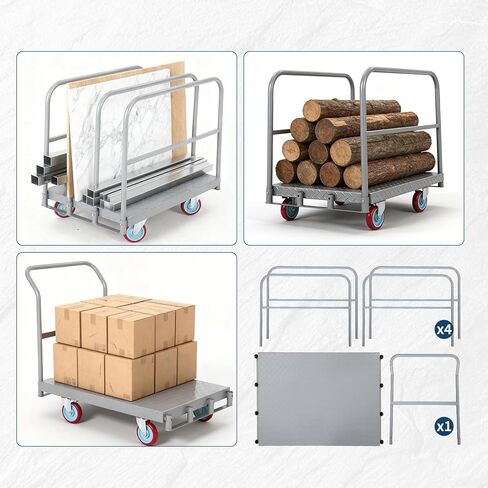 2-in-1 Platform Truck Cart, 2500 Lbs Capacity,Heavy Duty Steel Panel Dolly with 4 Handrails & Rubber Swivel Casters,Flatbed Lumber Cart Drywall Carts for Factory, Warehouse, Garage in Saudi Arabia