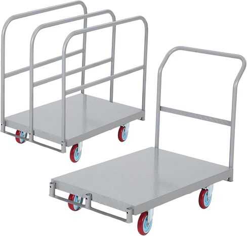 2-in-1 Platform Truck Cart, 2500 Lbs Capacity,Heavy Duty Steel Panel Dolly with 4 Handrails & Rubber Swivel Casters,Flatbed Lumber Cart Drywall Carts for Factory, Warehouse, Garage in Saudi Arabia