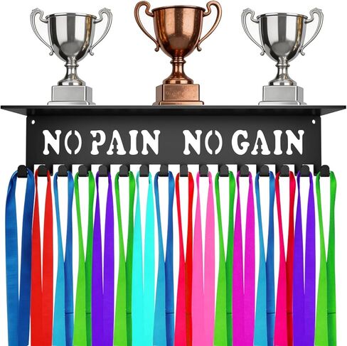 حامل شماعات ميداليات عرض خطافات رف فولاذية إطار تثبيت على الحائط أكثر من 60 ميدالية - منظم تخزين خطاف ميدالية رياضية لا تتخلى أبدًا عن الشريط مع قضبان تعليق سهلة باللون الأسود (لا تتخلى أبدًا عن الرف) in Kuwait