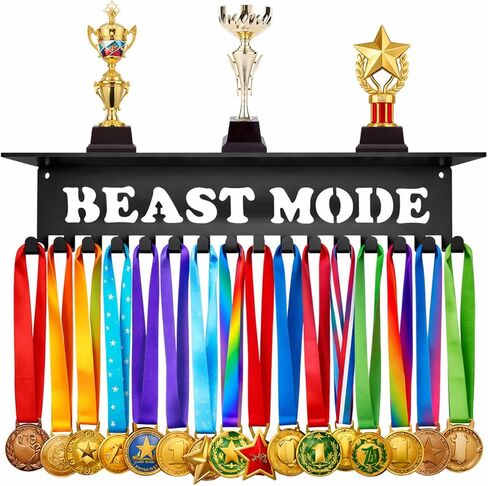 Medals Hanger Holder Display Steel Rack Hooks Wall Mount Frame Over 60 Medals-Sports Medal Hook Storage Organizer Never Give Up Ribbon with Easy Hanging Bars Black (Never Give UP Shelf) in Kuwait