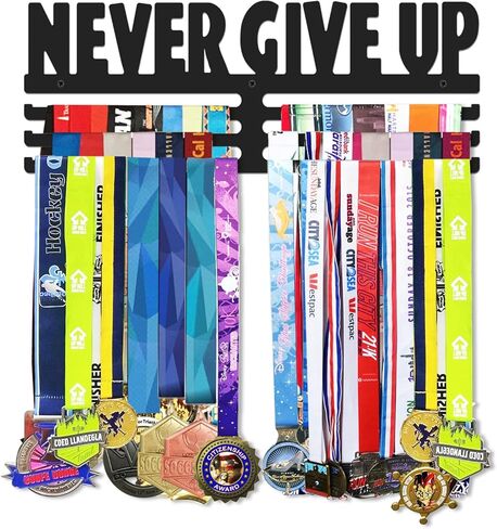 Medals Hanger Holder Display Steel Rack Hooks Wall Mount Frame Over 60 Medals-Sports Medal Hook Storage Organizer Never Give Up Ribbon with Easy Hanging Bars Black (Never Give UP Shelf) in Kuwait