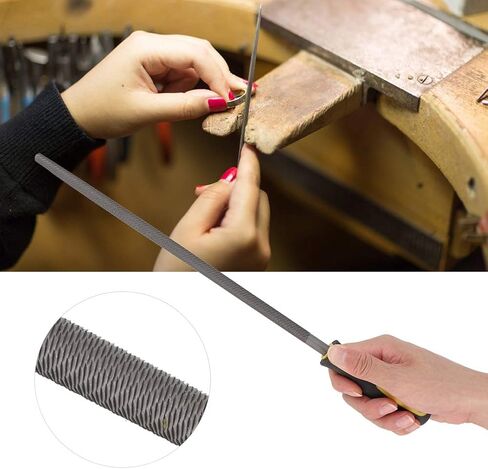 مبرد ذيل فأر، مبرد دائري، مبرد فولاذي دائري 12 بوصة مع أداة شحذ مقبض للمشاريع المعدنية لورشة العمل الهندسية (ملف مستدير ذو أسنان متوسطة مقاس 12 بوصة مع مقبض) in Kuwait