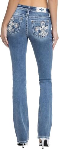 Miss Me Me Me Women's Shelly Fleur de Lis Pockets Midled Midse-Rise Slim Bootcut Jeans in Saudi Arabia