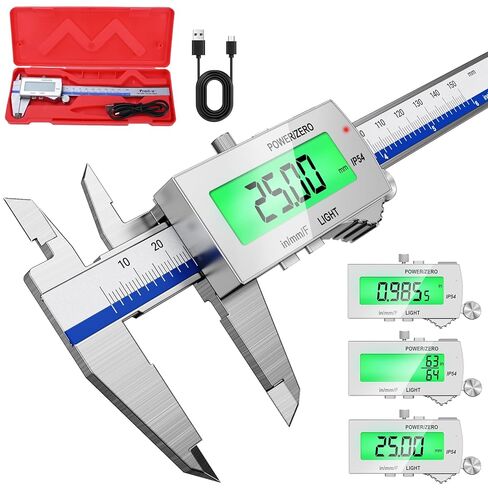 Preciva Backlight Digital Caliper, 6 Inch Rechargeable Electronic Micrometer with IP54 Waterproof and Large LCD Screen Conversions for in/MM/F Precision Measuring Tool for DIY/Professional Use in Kuwait