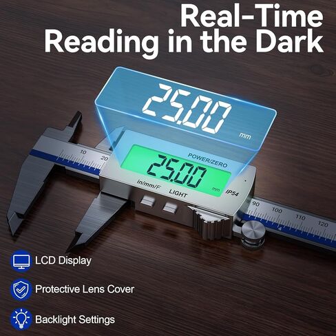 Preciva Backlight Digital Caliper, 6 Inch Rechargeable Electronic Micrometer with IP54 Waterproof and Large LCD Screen Conversions for in/MM/F Precision Measuring Tool for DIY/Professional Use in Kuwait