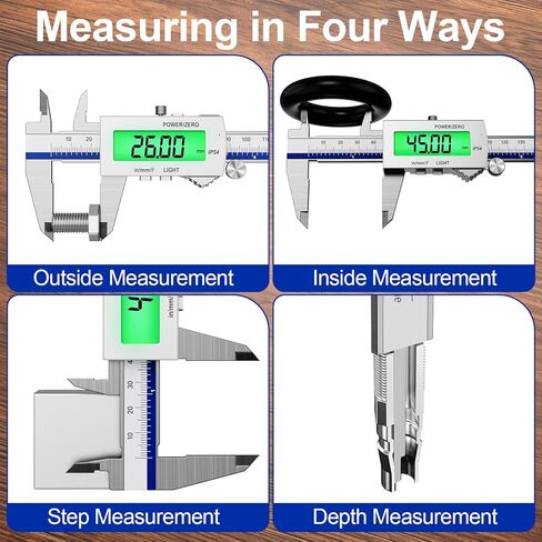 Preciva Backlight Digital Caliper, 6 Inch Rechargeable Electronic Micrometer with IP54 Waterproof and Large LCD Screen Conversions for in/MM/F Precision Measuring Tool for DIY/Professional Use in Kuwait