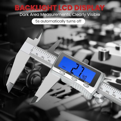 Digital Caliper 6 Inch, Rechargeable Calipers Tool with Backlight LCD Screen, Stainless Steel Caliper Measuring Tool, Auto-Off Micrometer, Inch/MM/Fraction Conversion for 3D-Printing/DIY/Household in Saudi Arabia