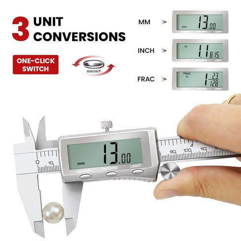 Digital Caliper 6 Inch, Rechargeable Calipers Tool with Backlight LCD Screen, Stainless Steel Caliper Measuring Tool, Auto-Off Micrometer, Inch/MM/Fraction Conversion for 3D-Printing/DIY/Household in Saudi Arabia