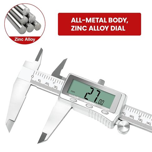Digital Caliper 6 Inch, Rechargeable Calipers Tool with Backlight LCD Screen, Stainless Steel Caliper Measuring Tool, Auto-Off Micrometer, Inch/MM/Fraction Conversion for 3D-Printing/DIY/Household in Saudi Arabia