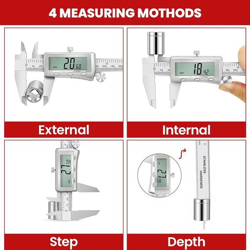 Digital Caliper 6 Inch, Rechargeable Calipers Tool with Backlight LCD Screen, Stainless Steel Caliper Measuring Tool, Auto-Off Micrometer, Inch/MM/Fraction Conversion for 3D-Printing/DIY/Household in Saudi Arabia