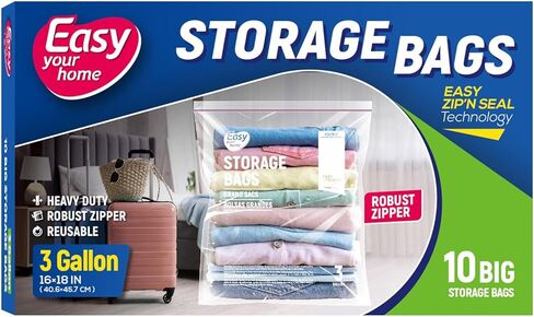 أكياس تخزين قفل 10pcs 3 جالون ، 16 "x18" ، حقيبة فريزر بلاستيكية كبيرة الحجم قابلة لإعادة الاستخدام مع بسحاب ، والملابس ، والسفر ، والتحرك ، وخالية من BPA ، وسميكة 2 ميل in Kuwait