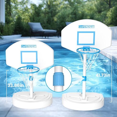 Pool Basketball Hoop Poolside,36 in White Finish Adjustable Basketball Hoop for Pool,Rust Proof Stainless Steel 15in Rim,2 Pool Basketballs Included in Kuwait