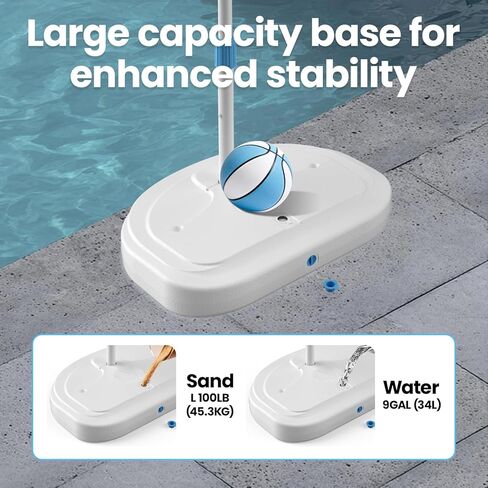 Pool Basketball Hoop Poolside,36 in White Finish Adjustable Basketball Hoop for Pool,Rust Proof Stainless Steel 15in Rim,2 Pool Basketballs Included in Kuwait