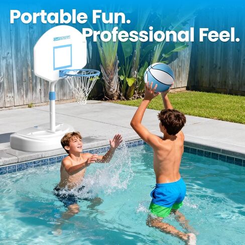 Pool Basketball Hoop Poolside,36 in White Finish Adjustable Basketball Hoop for Pool,Rust Proof Stainless Steel 15in Rim,2 Pool Basketballs Included in Kuwait
