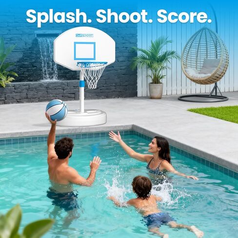 Pool Basketball Hoop Poolside,36 in White Finish Adjustable Basketball Hoop for Pool,Rust Proof Stainless Steel 15in Rim,2 Pool Basketballs Included in Kuwait