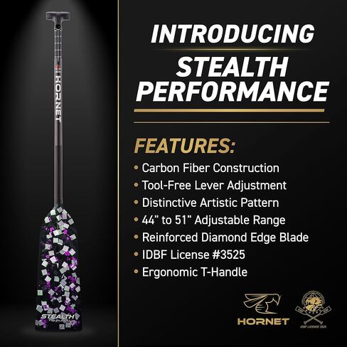 Hornet Watersports Dragon Boat Paddle - Stealth Purple - Adjustable Carbon Fiber Dragon Boat Paddle - IDBF Approved in Saudi Arabia