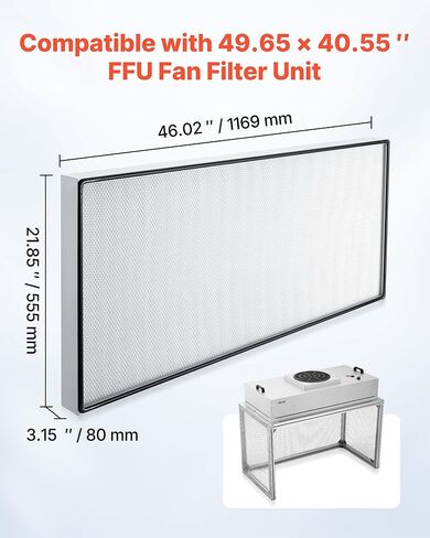 VEVOR Laminar Flow Hood Filter, 46.02 x 21.85 x 3.15 in, 1 Piece HEPA Filter Replacement for 49.65 x 40.55 in FUU Fan Filter Unit to Capture Particles Sized 0.3μm, Glass Fiber, Aluminum Frame in Saudi Arabia