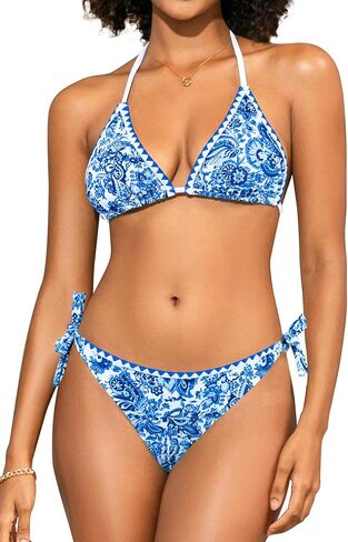 SHEKINI Women's Triangle Bikini Set Halter Print Boho Two Piece Knot Ties Sides Swimsuit Bathing Suits in Saudi Arabia