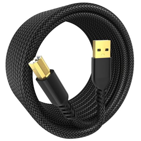 Sinoacc USB A to USB B Printer Cable 480Mbps High Speed Nylon Braided Scanner Printer Cable Compatible with HP Canon Dell Epson Brother Piano DAC Midi Keyboard - Gold-Plated Connectors, Black, 10 Foot in Saudi Arabia