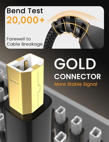 كابل طابعة Sinoacc USB A إلى USB B كابل طابعة ماسح ضوئي مجدول من النايلون عالي السرعة 480 ميجا بت في الثانية متوافق مع لوحة مفاتيح HP Canon Dell Epson Brother Piano DAC Midi - موصلات مطلية بالذهب، أسود، 10 أقدام in Kuwait