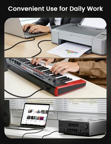 كابل طابعة Sinoacc USB A إلى USB B كابل طابعة ماسح ضوئي مجدول من النايلون عالي السرعة 480 ميجا بت في الثانية متوافق مع لوحة مفاتيح HP Canon Dell Epson Brother Piano DAC Midi - موصلات مطلية بالذهب، أسود، 10 أقدام in Kuwait