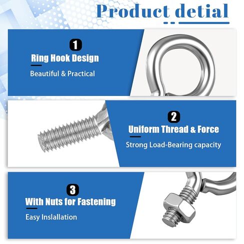 10 قطع M3x8mm آلات رفع العين الترباس، 304 الفولاذ المقاوم للصدأ الخيوط المسمار Eyebolt الكتف مع المكسرات لتعليق أو تأمين الكابلات in Kuwait