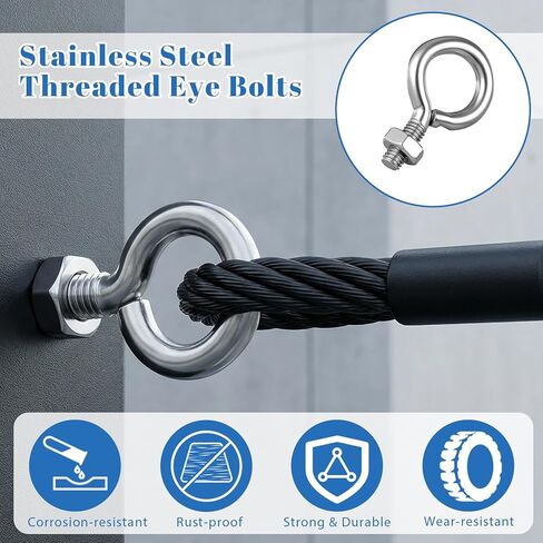 10 قطع M3x8mm آلات رفع العين الترباس، 304 الفولاذ المقاوم للصدأ الخيوط المسمار Eyebolt الكتف مع المكسرات لتعليق أو تأمين الكابلات in Kuwait