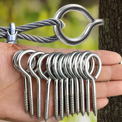 M5 M6 Stainless Steel Screw Eye Bolts Spiral Handle Self Tapping Screws Hook Ring Eyelet Hooks for Indoor and Outdoor Hanging (M6*80) in Saudi Arabia