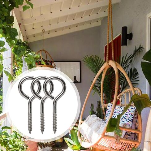 M5 M6 Stainless Steel Screw Eye Bolts Spiral Handle Self Tapping Screws Hook Ring Eyelet Hooks for Indoor and Outdoor Hanging (M6*80) in Saudi Arabia