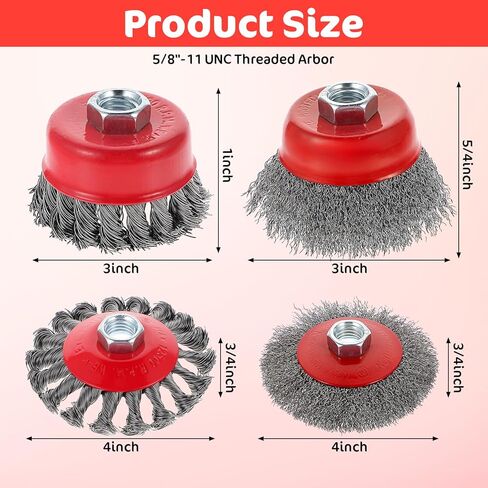 10-Pack Stainless Steel Wire Wheel & Cup Brush Set for 4-1/2" Angle Grinder - 4 & 3 Inch Knotted and Crimped Brushes with 5/8"-11 Threaded Arbor for Rust, Paint, Weld Removal in Saudi Arabia