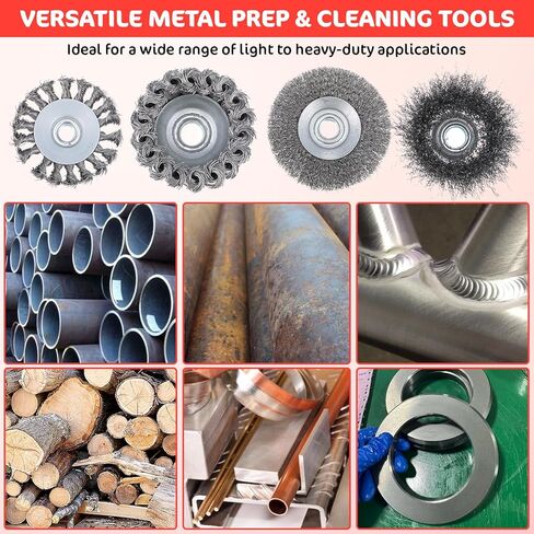 10-Pack Stainless Steel Wire Wheel & Cup Brush Set for 4-1/2" Angle Grinder - 4 & 3 Inch Knotted and Crimped Brushes with 5/8"-11 Threaded Arbor for Rust, Paint, Weld Removal in Saudi Arabia