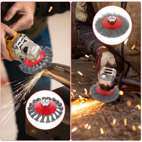 10-Pack Stainless Steel Wire Wheel & Cup Brush Set for 4-1/2" Angle Grinder - 4 & 3 Inch Knotted and Crimped Brushes with 5/8"-11 Threaded Arbor for Rust, Paint, Weld Removal in Saudi Arabia