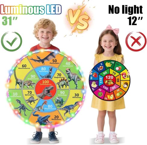 30 Inch LED Dart Board Kids Game,12PCS Sticky Balls,Indoor/Outdoor Sports Carnival Games Yard Party, Suitable for 3 4 5 6 7 8 9 10 Years Old Boys and Girls Birthday Gifts Dinosaur Toys in Kuwait