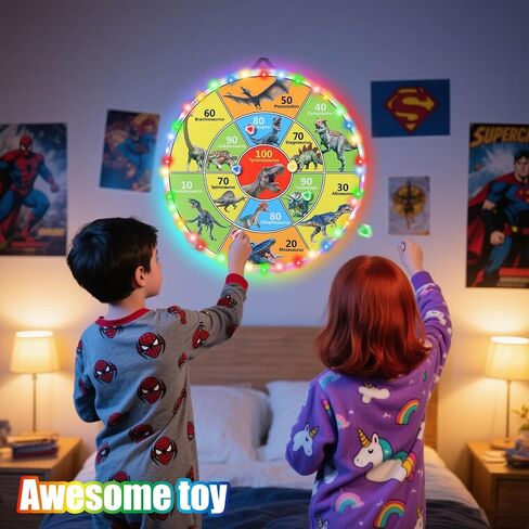 30 Inch LED Dart Board Kids Game,12PCS Sticky Balls,Indoor/Outdoor Sports Carnival Games Yard Party, Suitable for 3 4 5 6 7 8 9 10 Years Old Boys and Girls Birthday Gifts Dinosaur Toys in Kuwait