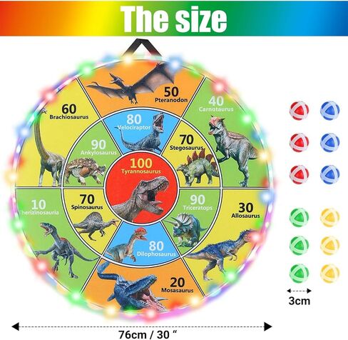30 Inch LED Dart Board Kids Game,12PCS Sticky Balls,Indoor/Outdoor Sports Carnival Games Yard Party, Suitable for 3 4 5 6 7 8 9 10 Years Old Boys and Girls Birthday Gifts Dinosaur Toys in Kuwait