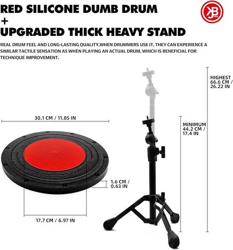 وسادة تدريب الطبل مع حامل، وسادة طبلة غبية من السيليكون مقاس 12 بوصة، وسادة تدريب محمولة بدون ضوضاء مع حامل ثلاثي القوائم عالي التحمل، ملمس واقعي وقاعدة ثابتة للتمرين الهادئ، للمبتدئين والمحترفين in Kuwait